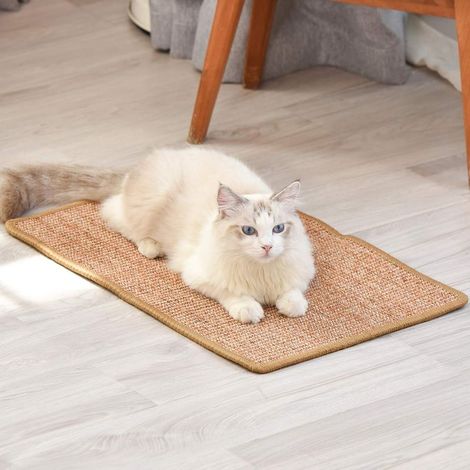 Griffoir pour chat marron, 40×60cm, griffoir de sol en sisal jaune naturel pour protéger les meubles et les canapés, tapis à griffer pour chat. (1/5)