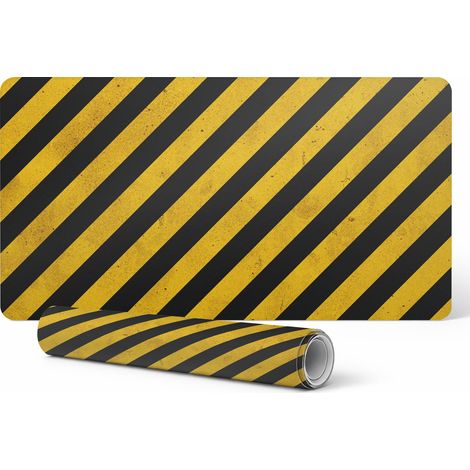 Alfombrilla de rat贸n protectora moderna con franjas de advertencia diagonales, 100 x 50 cm.