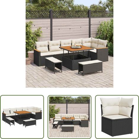 vidaXL Balkonsofa - Gartensofa-set 9 pcs Schwarz Poly-Rattan (1/5)