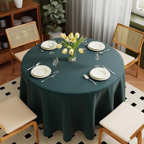 Nappe ronde Ø275cm Vert Polyester Lavable Résistant aux rayures Protection contre les taches pour jardin & salle à manger