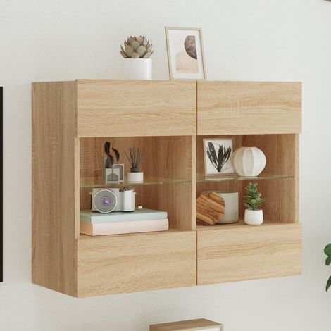 Mueble TV de pared con luces LED roble 78,5x30x60,5 cm