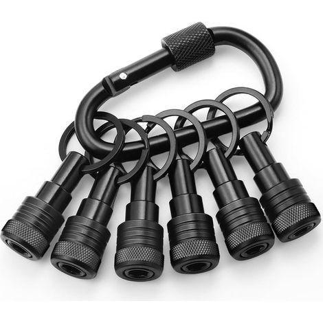 Ensemble de 6 porte-embouts - Alliage d'aluminium - Mousqueton noir inclus - Portable - Compact et résistant - Porte-clés - Porte-embouts - Porte-embouts de tournevis - Pour embouts à tige hexagonale (1/5)