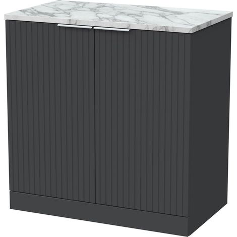 Callingwood Contemporary Floor Standing 2 Door Vanity Unit with Carrera Marble Laminate Worktop , 800mm, Dark Grey (1/4)