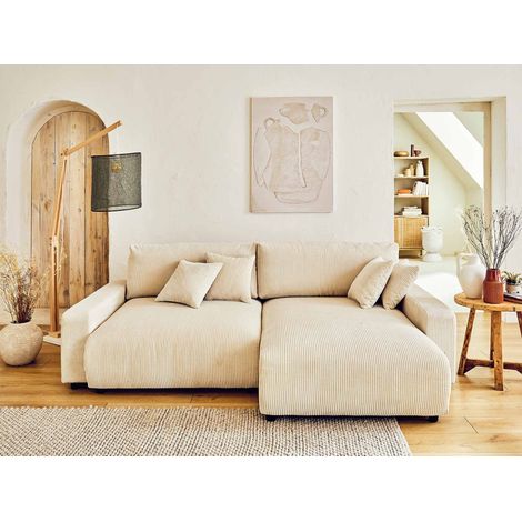 Pivoine – ecksofa beidseitig montierbar– 4-sitzer– schlaffunktion mit bettkasten – aus cord - beige (1/5)
