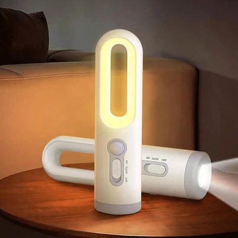 Luce notturna con sensore di movimento, ricaricabile tramite USB, impermeabile, 3 in 1, portatile, per interni ed esterni, luce calda, torcia, campeggio, camera da letto, bagno per bambini (1/5)