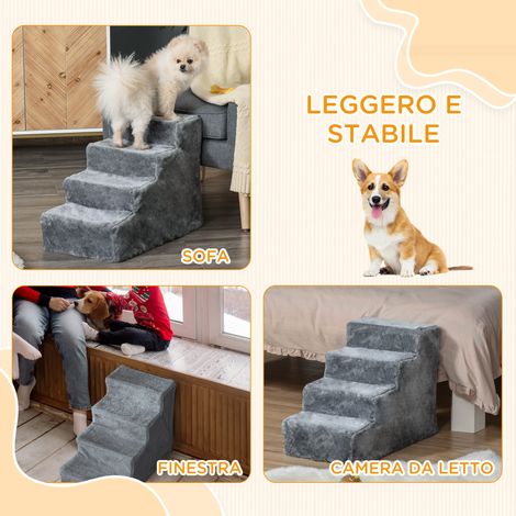 Scaletta per cani 4 gradini pieghevole 60x35x44 cm gris, en velours lavable et panneau de particules, structure démontable. (1/5)