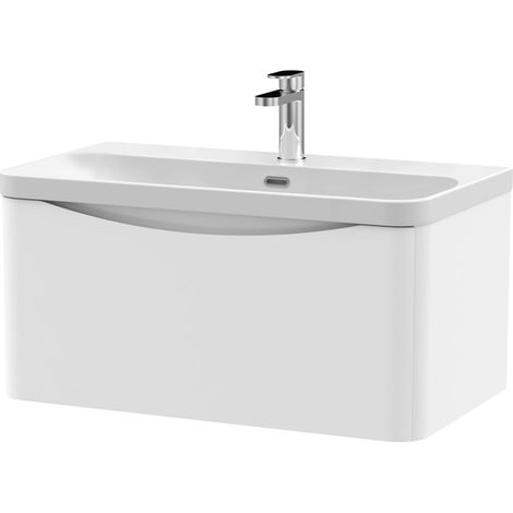 Balterley Dunwood Modern Bathroom Wall Hung 1 Drawer Vanity Unit & Ceramic Basin, Satin White, 800mm