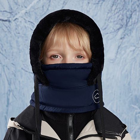 DigitalLAB-Cagoule thermique d'hiver (1 pièce) pour enfants de 4 à 10 ans, masque multifonctionnel en polaire pour le ski et le vélo, ajustable et coupe-vent, avec cache-cou intégré, bleu marine. (1/3)