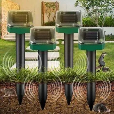 Lot de 4 répulsifs ultrasoniques IP65 pour animaux, répulsif solaire ultrasonique pour rongeurs et animaux de jardin - BDD