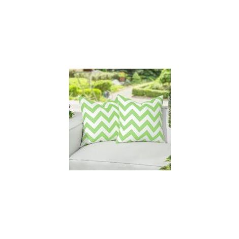 Housses coussin extérieur - 2 pcs, Taies oreillers 18×18 pouces imperméables rayées, Décoratives canapé patio jardin balcon - Vert & Blanc (1/5)