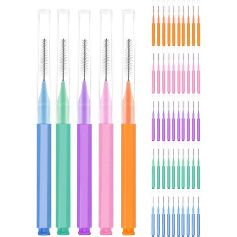 50 Brossettes Interdentaire,Nettoyant Interdentaire Réutilisable,Outil de Nettoyage Dentaire pour Nettoyer Espaces Interdentaires Etroits,pour Enfants,Hommes,Femmes(5 Couleurs) (1/5)