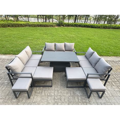 Fimous Aluminum Outdoor Patio Furniture Set Modern Patio Conversation Sets with Adjustable Rising Lifting Dining Table 4 Footstools Dark Grey (1/5)