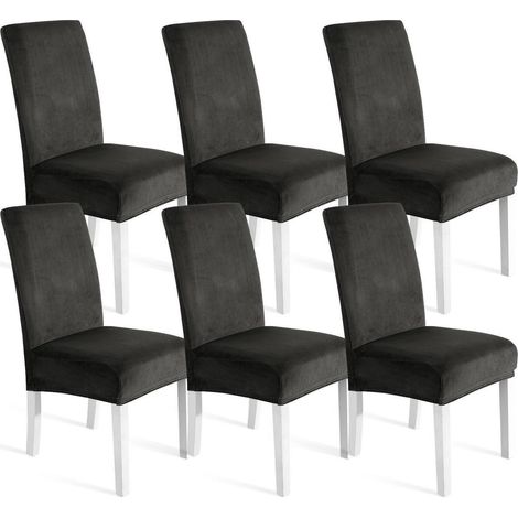 Stuhlhussen Samt 6er Set, Stretch, Dunkel Grau, Waschbar, Kratzfest (1/5)
