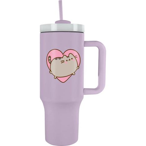 Pyramid International Pusheen Heart - Vaso de 1200 ml con popote y tapa, aislamiento al vacío avanzado de doble pared, mantiene el frío hasta 11 horas, el calor hasta 7 horas, sin BPA