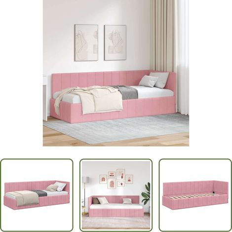 Eckbettgestell - Eckbettgestell mit Kopfteil Rosa 80 cm x 200 cm Samt (1/5)