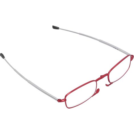 Faltbare Blaulichtfilterbrille für Alterssichtigkeit, roter quadratischer Edelstahlrahmen (+3,50)