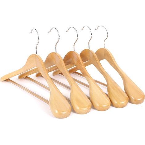 Juego de 10 perchas de lujo de madera maciza natural, 44,5 cm, hombros anchos, para abrigos, trajes y chaquetas, con barra redonda antideslizante. (1/5)