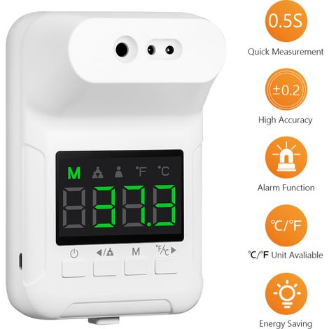 Berührungsloses, wandmontiertes digitales Infrarot-Stirnthermometer mit LCD-Bildschirm und Fieberalarm für Fabriken, Geschäfte, Restaurants, Schulen und Büros.