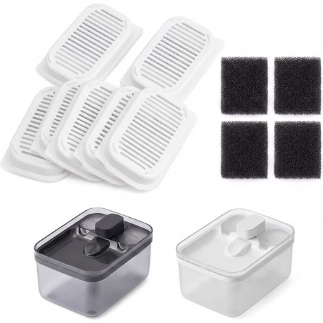 Filtres pour Fontaine à Eau Chat, Lot de 8, Filtration 4 Couches au Charbon Actif, 6,6 x 4,7 x 1 cm, Blanc (1/5)