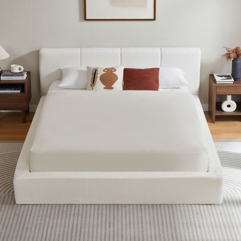 Cadre de lit 160x200 cm avec tête de lit rembourrée, cadre en acier renforcé, sans sommier à ressorts – montage simple, grande stabilité, matelas non inclus. (1/4)