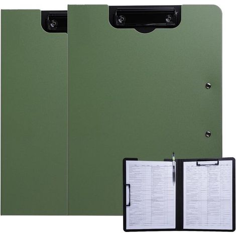 Due lavagne bianche formato A4 con coperture protettive e due morsetti, ideali per uffici, cantieri, scuole e luoghi simili. Colore blu scuro. (1/5)