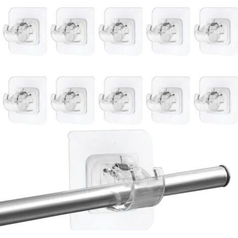 10 Pièces Support Tringle Rideaux sans Percage, Supports de Tringle Auto-Adhésifs Transparent, Crochets Autocollants pour Tringle à Rideaux pour Cuisine Salle de Bain