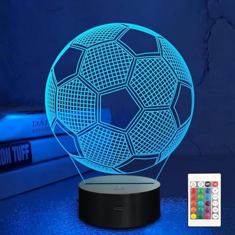 Football night light, 3D illusion, 16 changing colors with remote control for children and teenagers