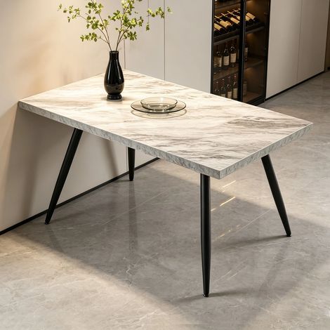 AINPECCA Dining Table White Marbled Effect Dining Room Table MDF top Kitchen Dinner Desk with Metal legs Breakfast Dinner Table Home Office Furniture (4Pers 120cm Length) (1/5)