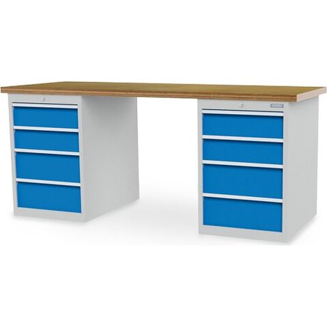 Reihenwerkbank Breite 2000 mm, R24-24, 2 x Schubladenblock mit 4 je x Schublade Maße in mm (BxTxH): 2000 x 750 x 859 (1/4)