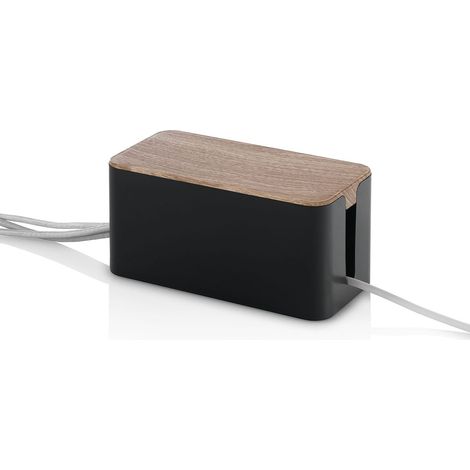 Kabelbox aus ABS mit Deckel in Holzoptik Earl - Schwarz
