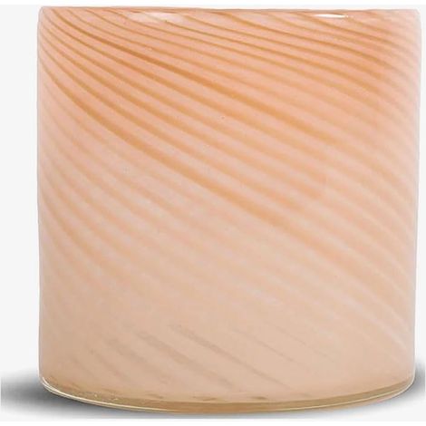 Photophore en verre fabriqué à la main en rose brouillard avec fines rayures obliques – Multifonction comme support pour bougies chauffe-plat, vase ou bol – 10 x 10 x 10 cm (1/4)