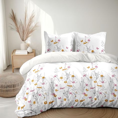 Parure de Couette 240x260 cm en Percale de Coton – Housse + taie – Blanc (1/5)