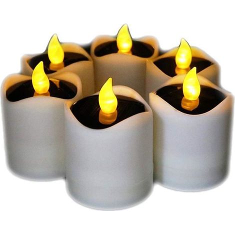 Lot de 6 bougies LED, bougies à flamme solaire, bougies LED réalistes et lumineuses, à énergie solaire, vacillantes, étanches. (1/5)