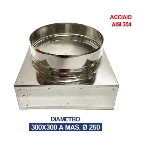 RIDUZIONE ACCIAIO INOX CON BASE QUADRATA 300X300 M/F D.250 (22022V) 300x300 M. Ø250 (22022)