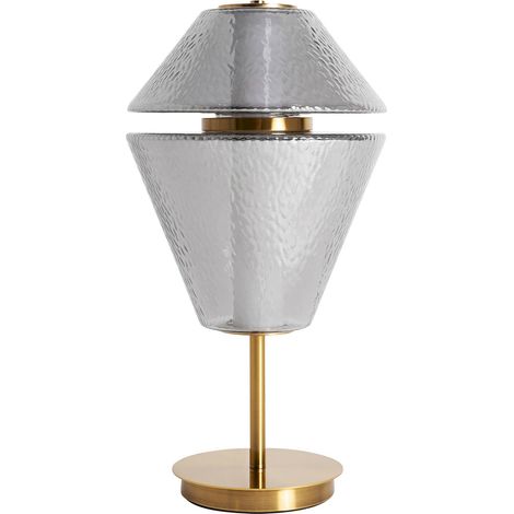Lampe de salon vintage en cristal gris finition translucide - Gris cristal translucide et bois naturel (1/4)