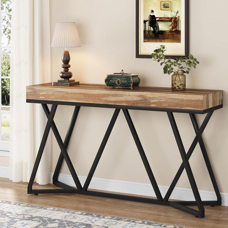 Tribesigns – Table console industrielle 140cm – Bois rustique et métal noir – Table d'entrée pour couloir, salon, foyer – Montage facile (1/5)