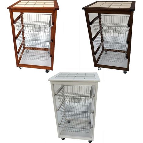 Carrello cucina in legno per porta frutta verdura 3 cestini acciaio e ripiano ma - colorigenerali: NOCE SCURO (1/5)