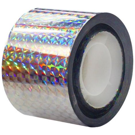 50 mm x 5 m doppelseitiges Vogelabwehrband, holografisch und glänzend, zum Verscheuchen von Vögeln (1/5)