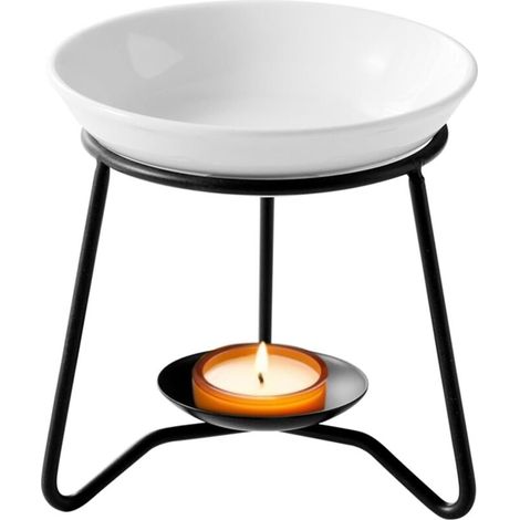 Brûleur à Huile Essentielle en Céramique en Métal, Brule Parfum avec Bol en Céramique, Bruleur Fondant pour Porte Bougie