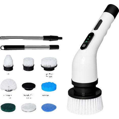Cepillo de limpieza eléctrico, diseño inalámbrico, mango ajustable, 9 en 1 (1/2)