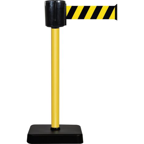 Poteau à sangle alu jaune hachuré jaune/noir 10m x 100mm sur socle mobile - 2801102 (1/4)