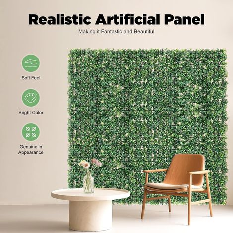 Lot de 12 panneaux muraux de plantes artificielles, 40 x 60 cm, haie brise-vue, décoration murale en polyéthylène de qualité supérieure, bricolage mural pour balcon, jardin, terrasse, mariage (1/5)