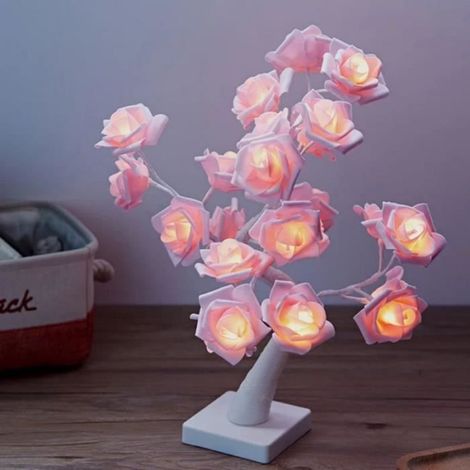 Lampe Arbre - 24 LED Rose - 45 cm - Commande Tactile - Branches Réglables - Fonctionne Sur 3 Piles AA (1/3)