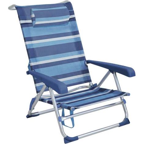 Sedia Spiaggina Pieghevole in Alluminio 8 Posizioni con Poggiatesta a Righe Blu - Domo Mea (1/5)