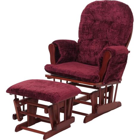 [NEUWERTIG] Relaxsessel HHG-009, Schaukelstuhl Schwingstuhl mit Hocker Stoff Chenille (465g/m²) Öko-Tex bordeaux, Gestell dunkel