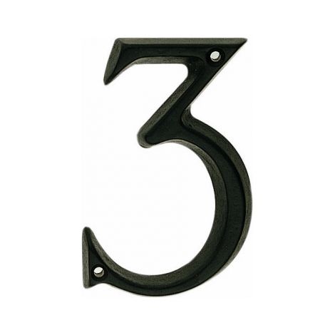 Ouvre&Déco – Numéro de porte 3 rustique en zamak noir 95mm – Élégant et durable pour façade extérieure – Accessoires fournis : 2 vis à bois