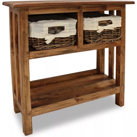 Console 2 tiroirs amovibles en rotin et bois massif recyclé Ber (1/5)