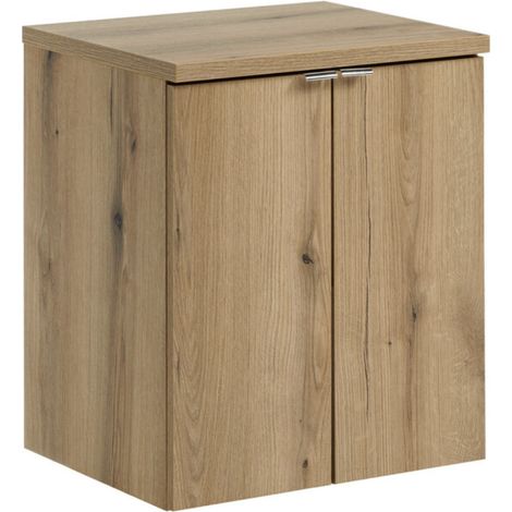 Meuble sous-vasque suspendu 2 portes avec plan NOVA OAK – Naturel et rangement pratique 50 cm-Naturel-Largeur 50 cm