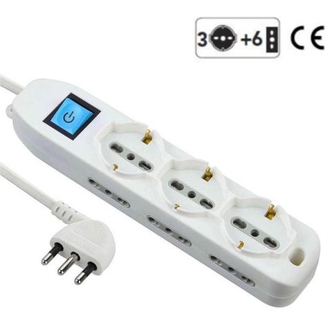 Mehrfachsteckdose 3 Steckdosen Schuko + 6 Zweiwertigen mit Schalter 16 A Schuh