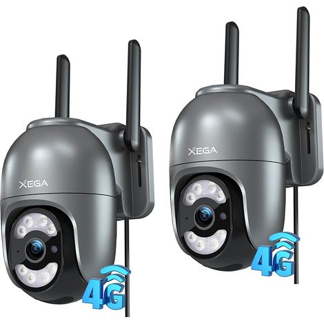 Lot de 2 Caméra de surveillance 4G LTE Xega avec carte SIM – 2K HD, détection humaine et mouvement, suivi automatique, projecteur LED et alarme sonore (1/5)